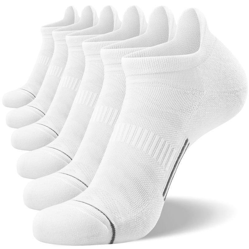 FITRELL 6 Pack Men's Ankle Running Socks Low Cut Cushioned Athletic Sports Socks, Shoe Size 12-15, White+Gray - Image 1